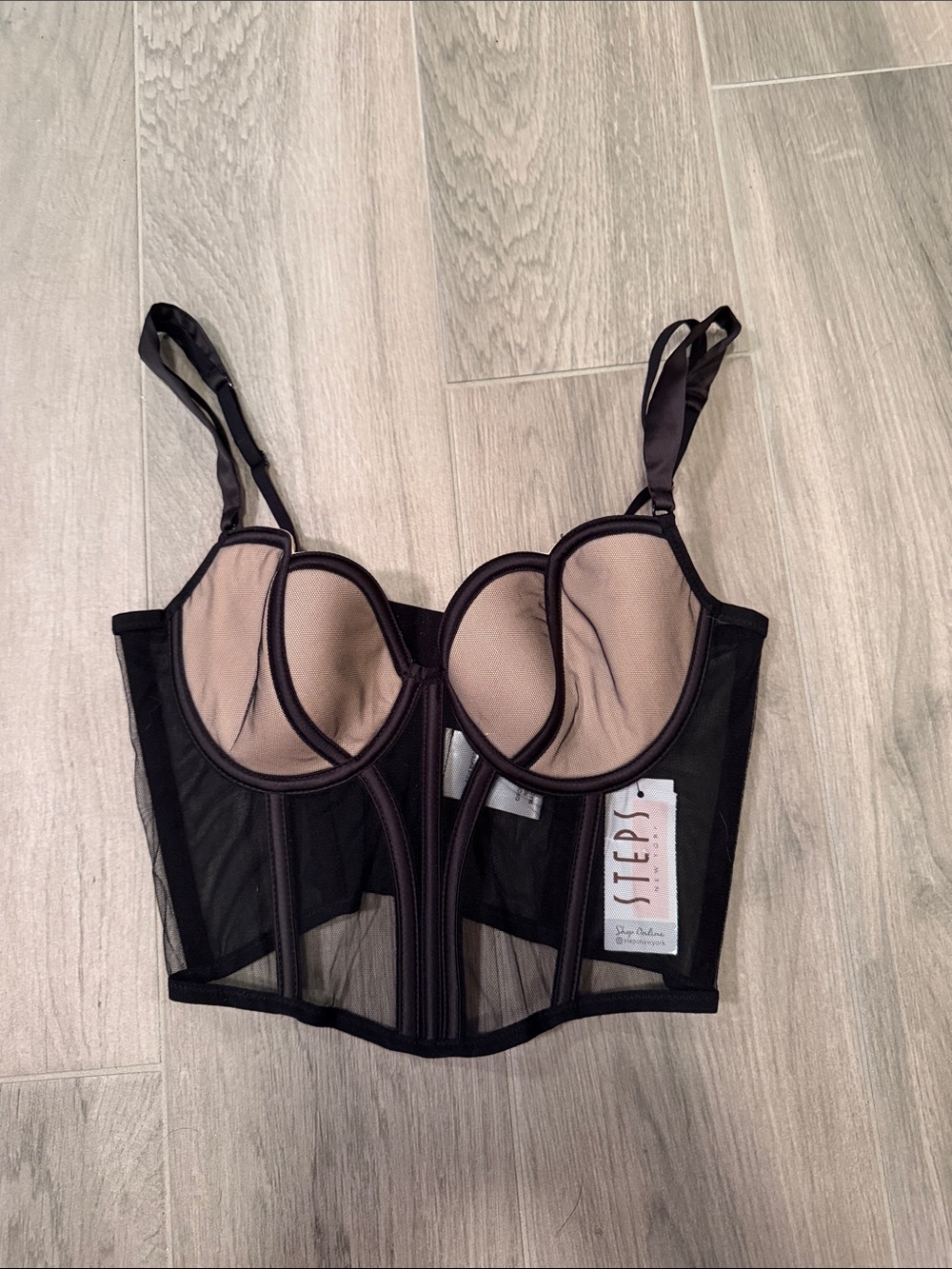 NWT Steps NY Women’s Black & Nude Longline Underwire Bustier Size S/M